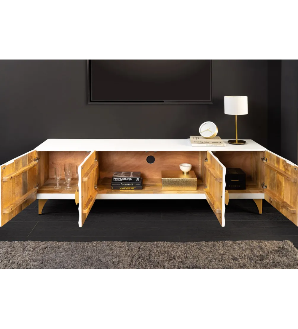 Stolik pod TV SWEET GOLDEN SUNSET 180 cm drewno mango biała