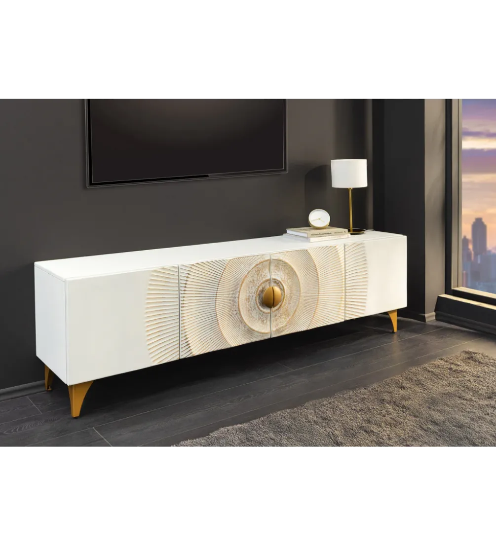 Stolik pod TV SWEET GOLDEN SUNSET 180 cm drewno mango biała