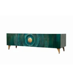 Stolik pod TV SWEET GOLDEN SUNSET 180 cm drewno mango turkusowa