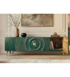 Stolik pod TV SWEET GOLDEN SUNSET 180 cm drewno mango turkusowa