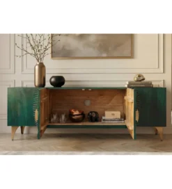 Stolik pod TV SWEET GOLDEN SUNSET 180 cm drewno mango turkusowa