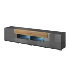 Stolik pod Tv TOLEDO 208 cm antracytowy z dodatkiem koloru dąb grandson