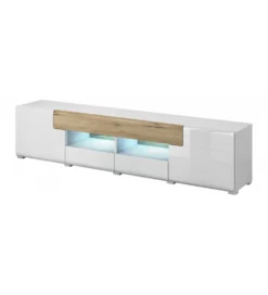 Stolik pod Tv TOLEDO 208 cm biały z dodatkiem koloru dąb san remo