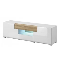 Stolik pod Tv TOLEDO 159 cm biały z dodatkiem koloru dąb san remo