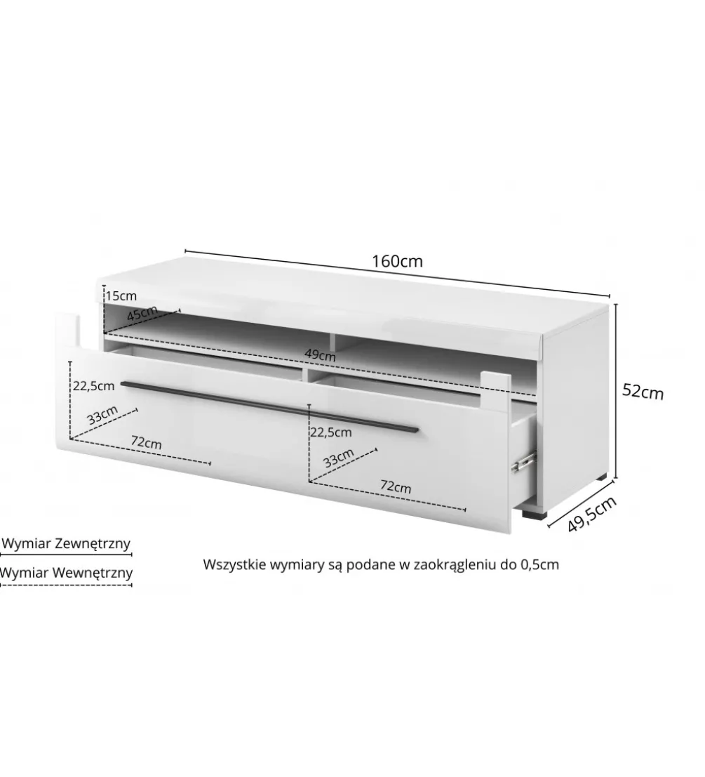 Stolik pod TV TULSA 160 cm biały