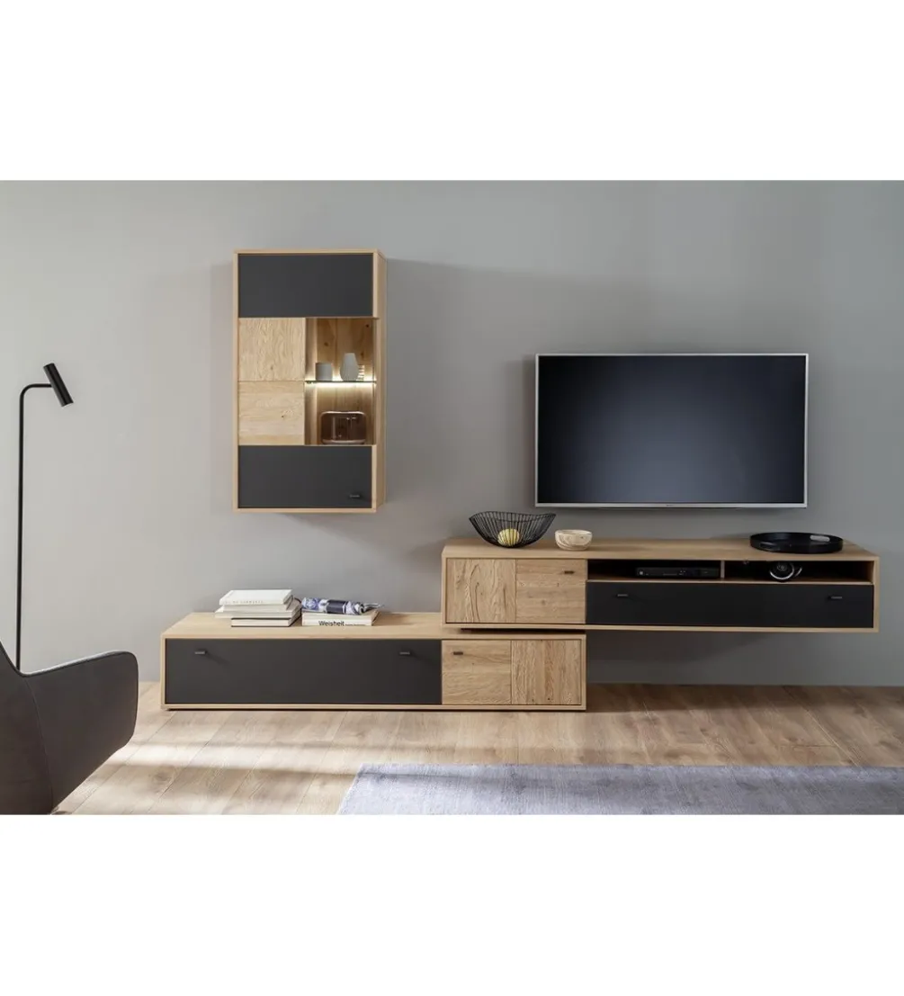 Stolik pod TV VALENCIA 306 cm antracytowo naturalny
