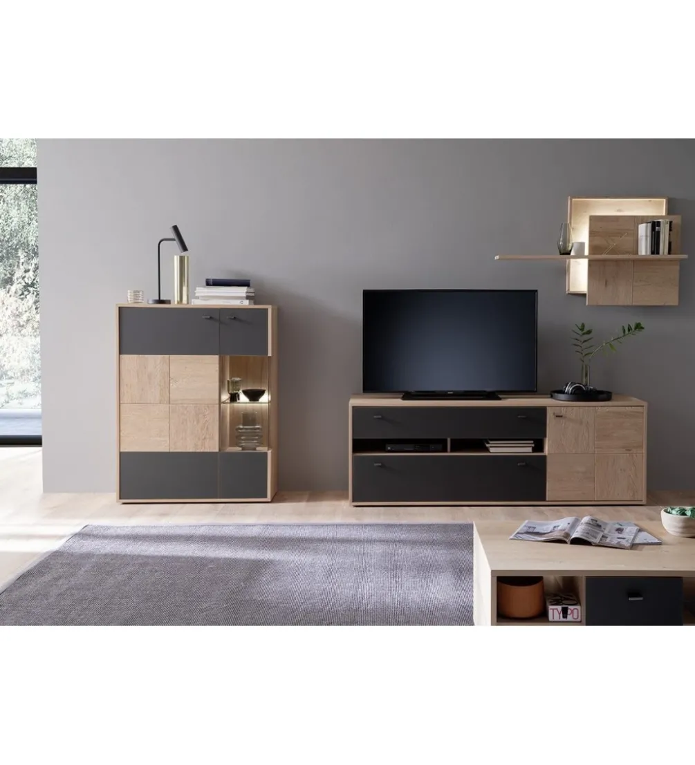 Stolik pod TV VALENCIA 184 cm antracytowo naturalny