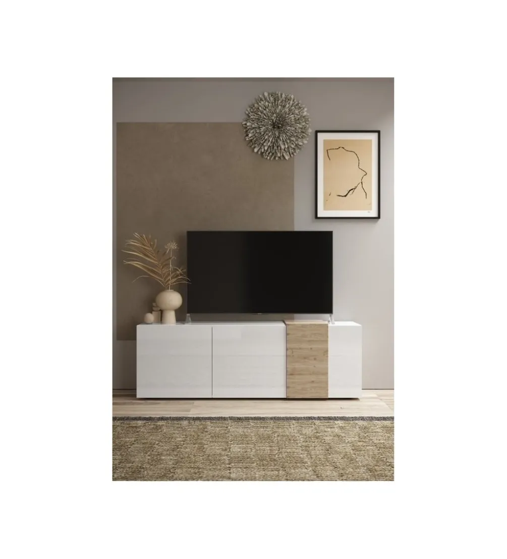 Stolik pod TV VENUS 181 cm biały z dodatkiem koloru dąb Cadiz