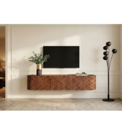 Stolik pod TV wiszący ADLON 160 cm drewno mango wzór 3D