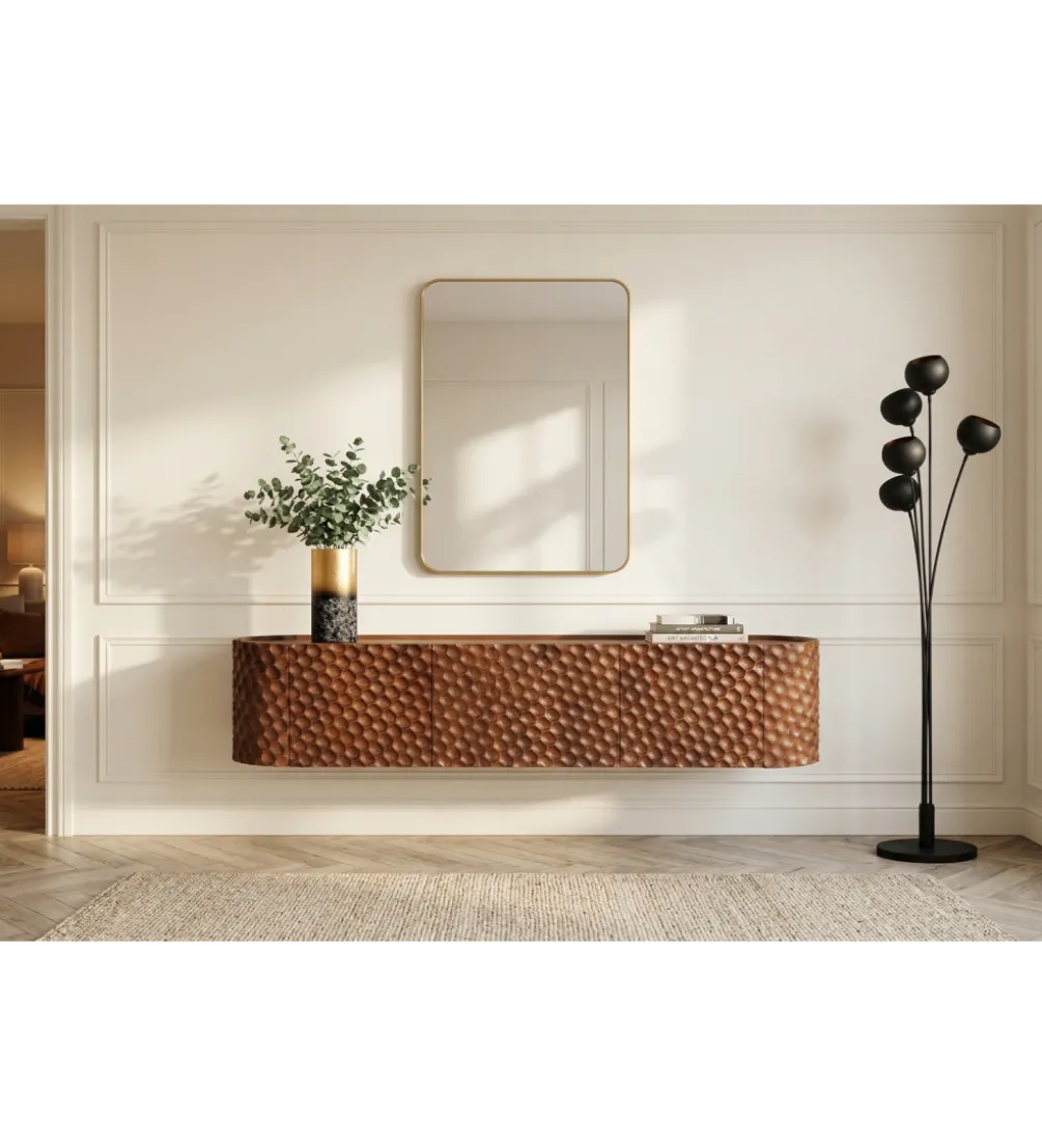 Stolik pod TV wiszący ADLON 160 cm drewno mango wzór 3D
