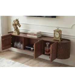 Stolik pod TV wiszący ADLON 160 cm drewno mango wzór 3D