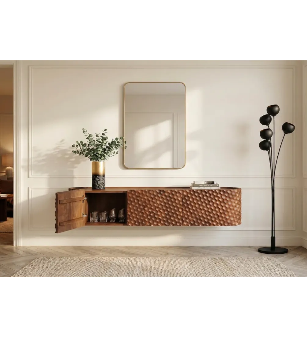Stolik pod TV wiszący ADLON 160 cm drewno mango wzór 3D