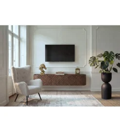 Stolik pod TV wiszący ADLON 160 cm drewno mango wzór 3D