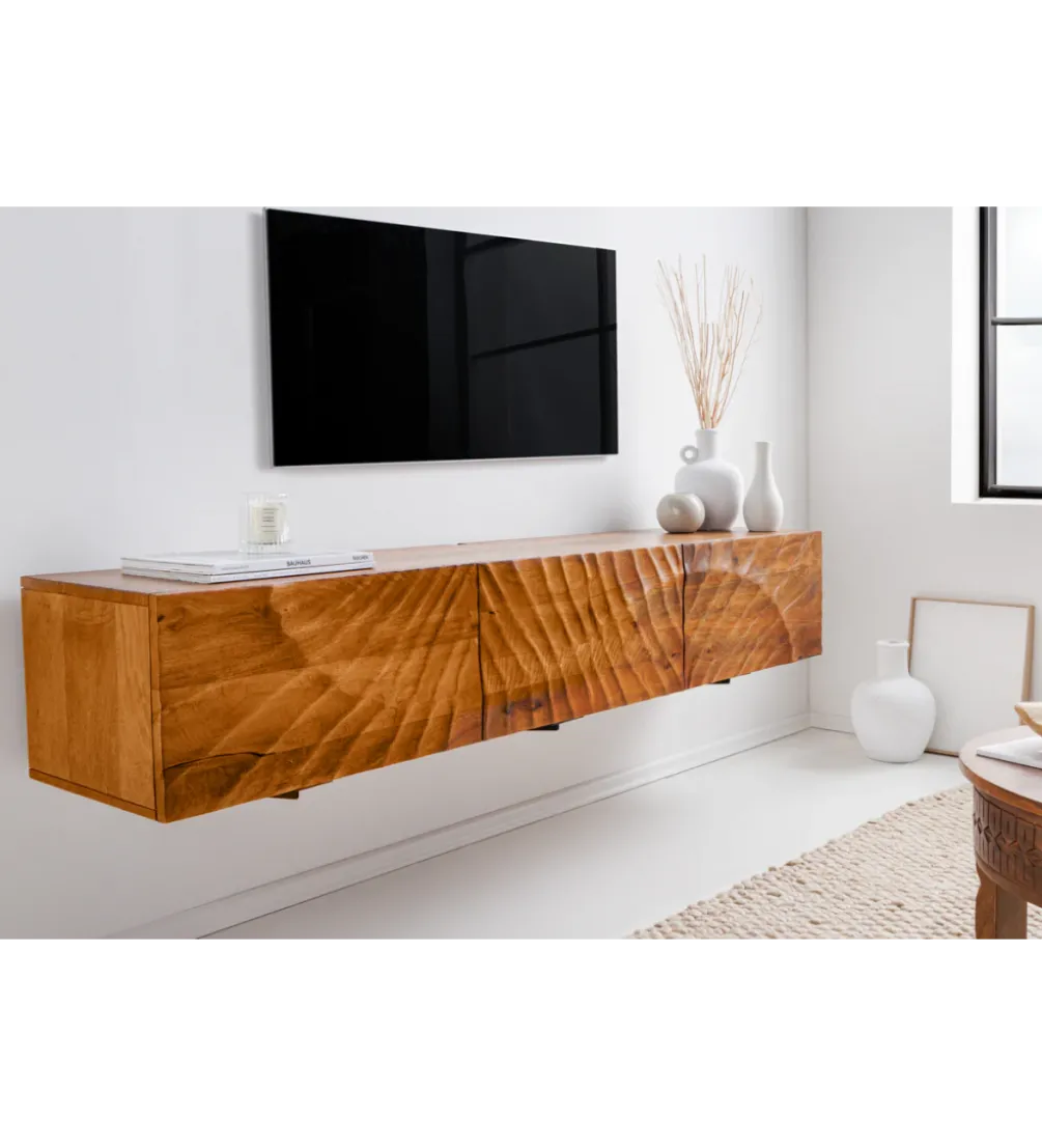 Stolik pod Tv wiszący DAVIDE Scorpion 160 cm drewno mango brąz