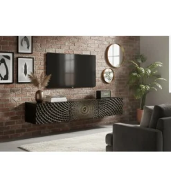 Stolik pod TV wiszący ILLUSION 160 cm 3D drewno mango