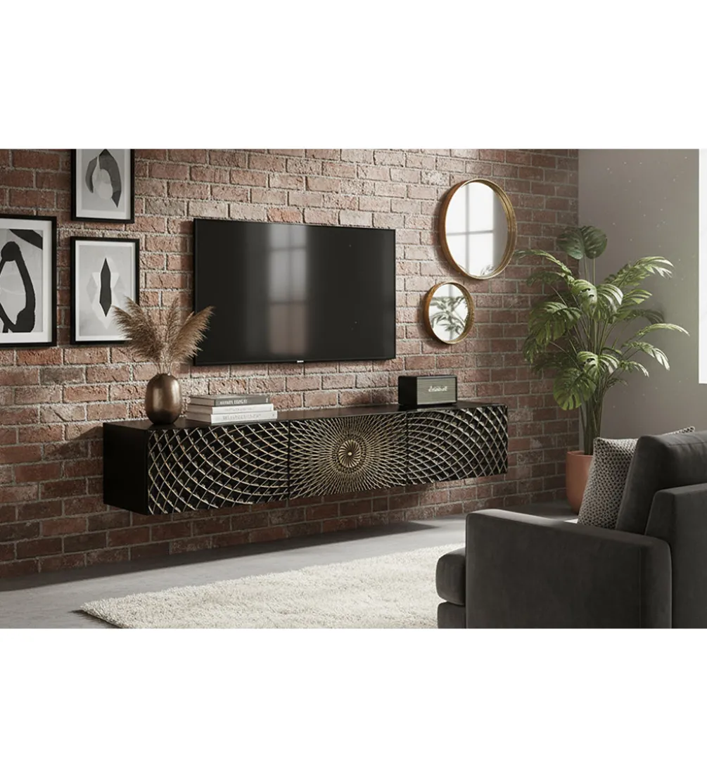 Stolik pod TV wiszący ILLUSION 160 cm 3D drewno mango