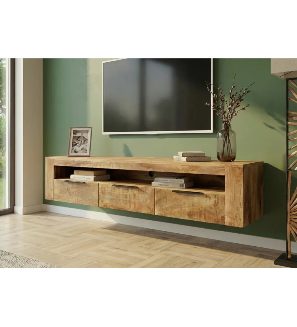 Stolik pod TV wiszący IRON CRAFT 160 cm drewno mango