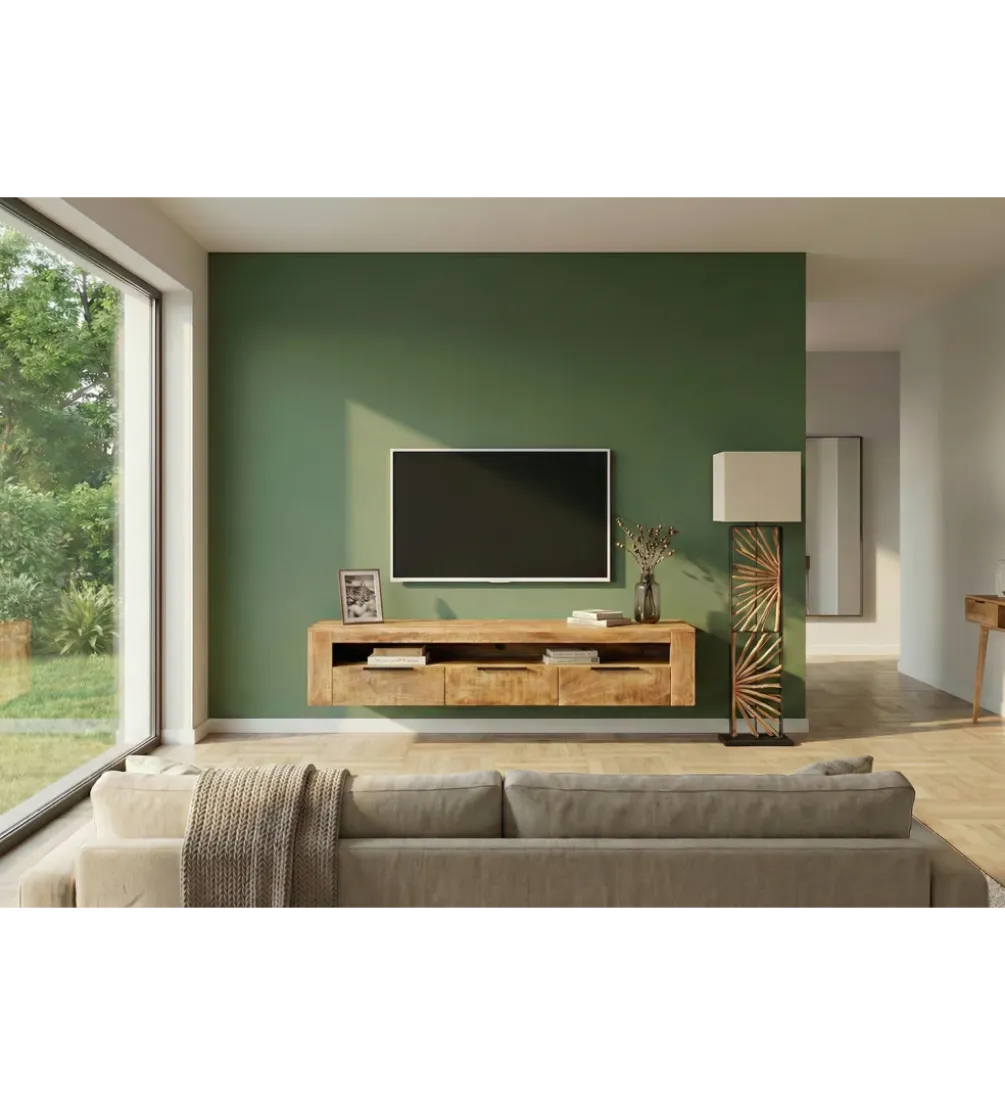 Stolik pod TV wiszący IRON CRAFT 160 cm drewno mango