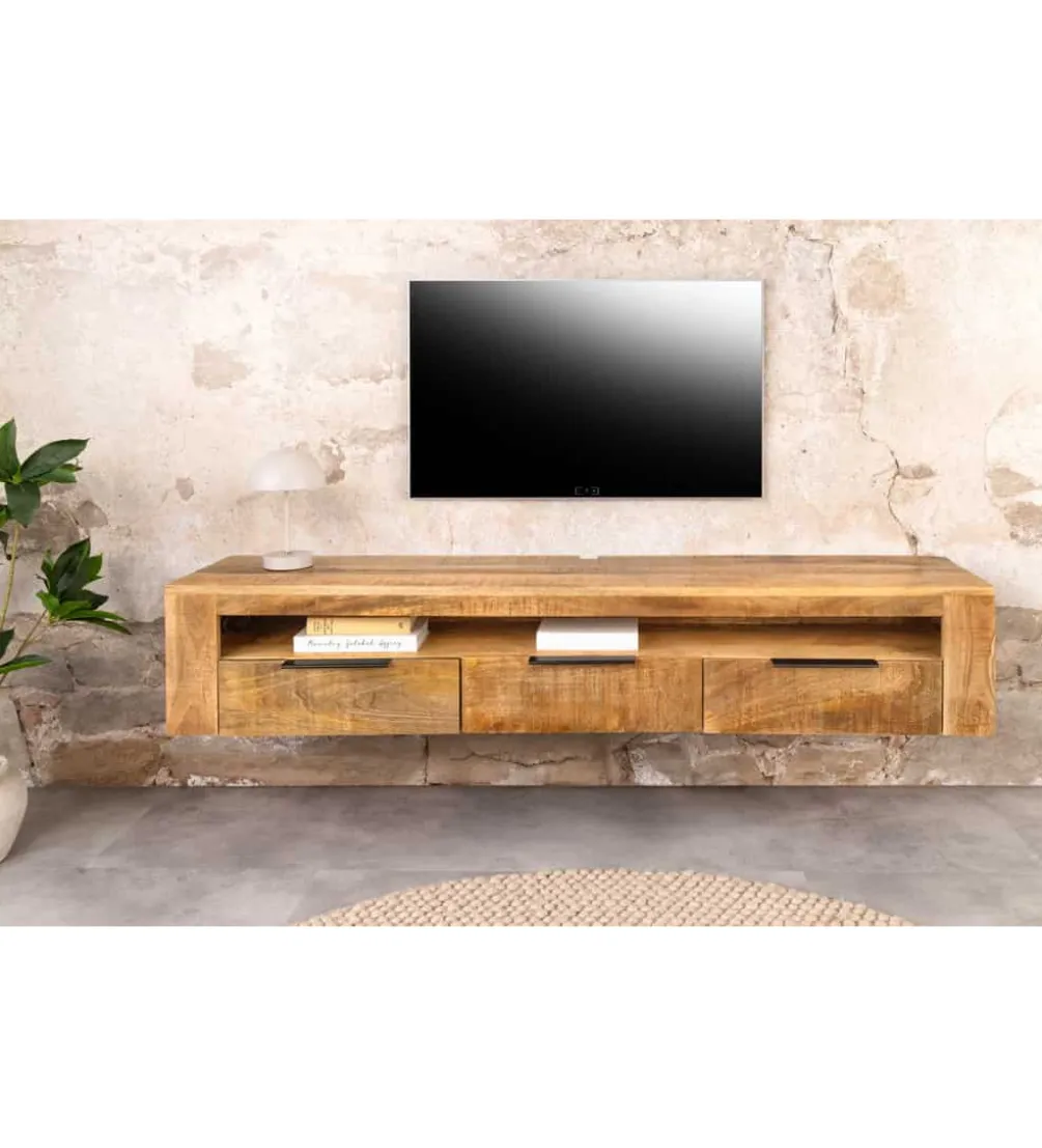 Stolik pod TV wiszący IRON CRAFT 160 cm drewno mango