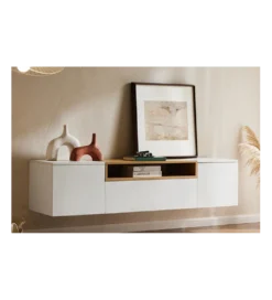 Stolik pod TV wiszący LOFT 160 cm biało naturalna
