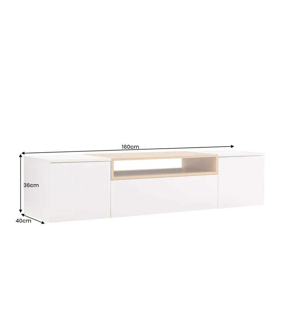 Stolik pod TV wiszący LOFT 160 cm biało naturalna