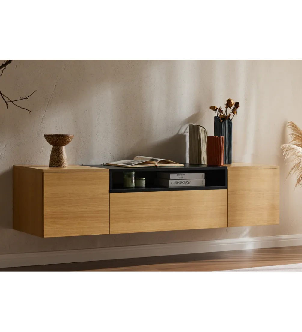 Stolik pod TV wiszący LOFT 160 cm naturalna czarna