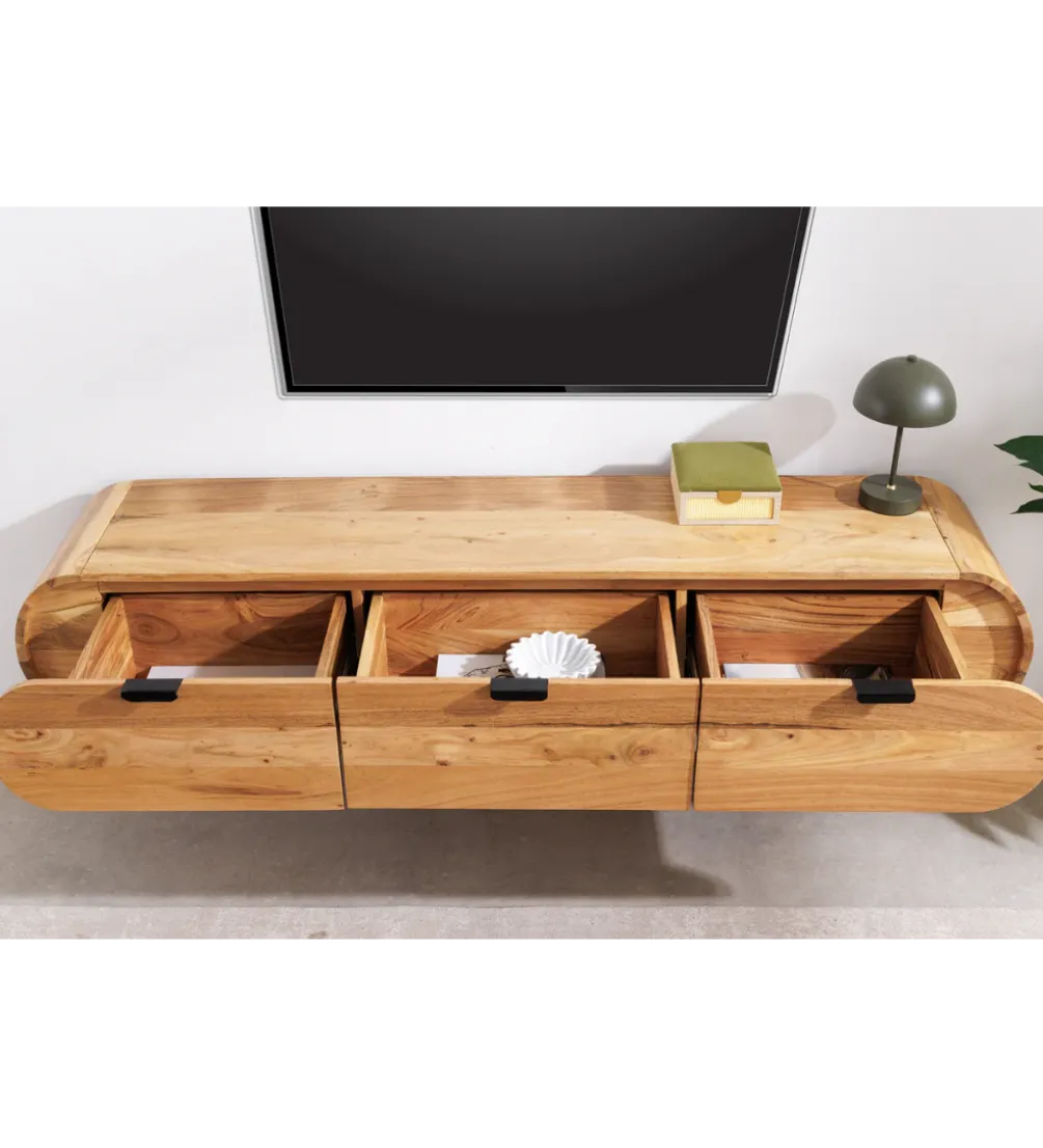 Stolik pod TV wiszący ORGANIC 160 cm drewno akacja