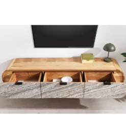 Stolik pod TV wiszący ORGANIC 160 cm drewno akacja kolor kamienia