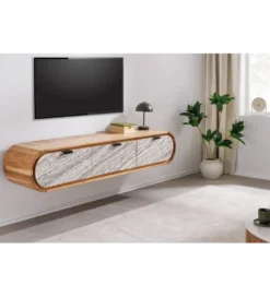 Stolik pod TV wiszący ORGANIC 160 cm drewno akacja kolor kamienia