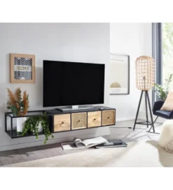 Stolik pod TV wiszący SANDINO 150 cm drewno mango