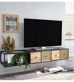 Stolik pod TV wiszący SANDINO 150 cm drewno mango