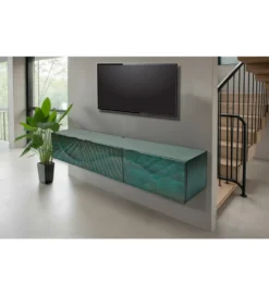 Stolik pod TV wiszący SWEET GOLDEN SUNSET 160 cm drewno mango turkusowy