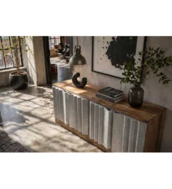 Stolik pod TV ZALVERO 150 cm drewno mango srebrny front