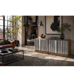 Stolik pod TV ZALVERO 150 cm drewno mango srebrny front