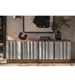 Stolik pod TV ZALVERO 150 cm drewno mango srebrny front