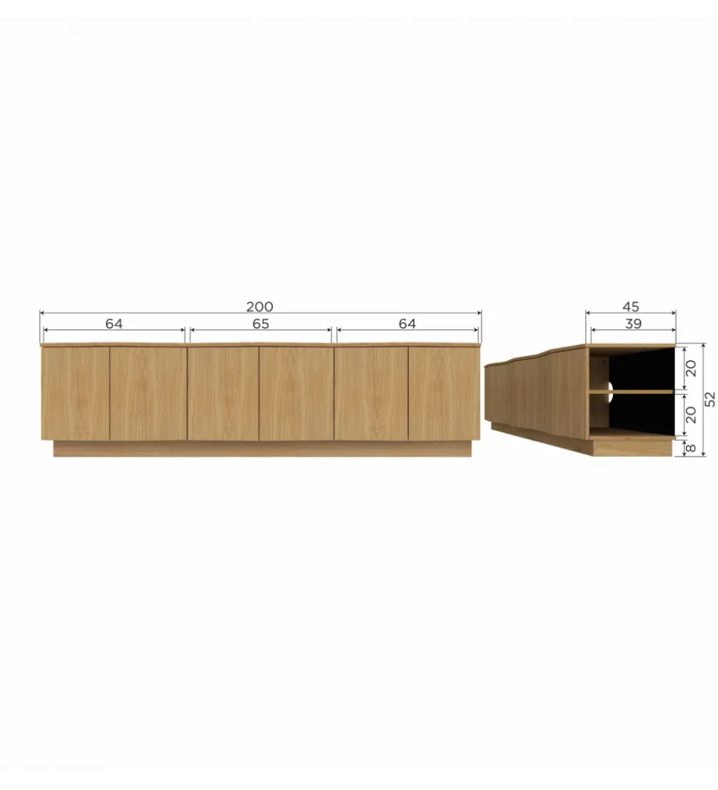 Stolik pod TV ZUMA 200 cm drewno dębu naturalna