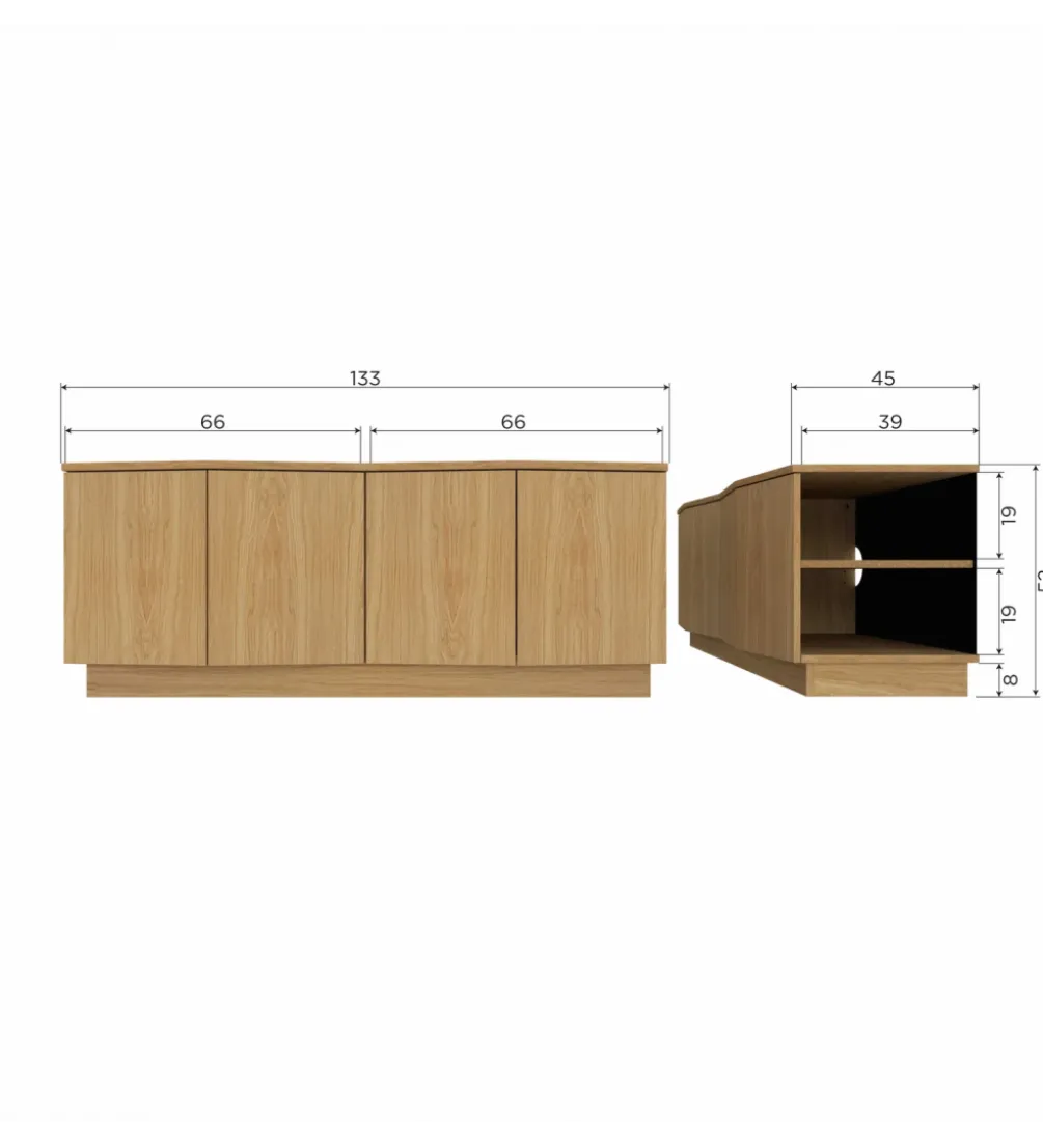 Stolik pod TV ZUMA 133 cm drewno dębu naturalna