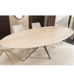 Stół owalny TRAVERTIN 220 cm ceramika w optyce trawertynu