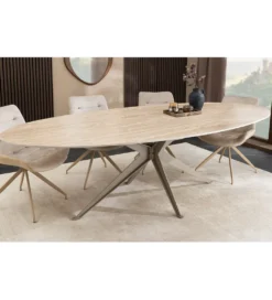 Stół owalny TRAVERTIN 220 cm ceramika w optyce trawertynu