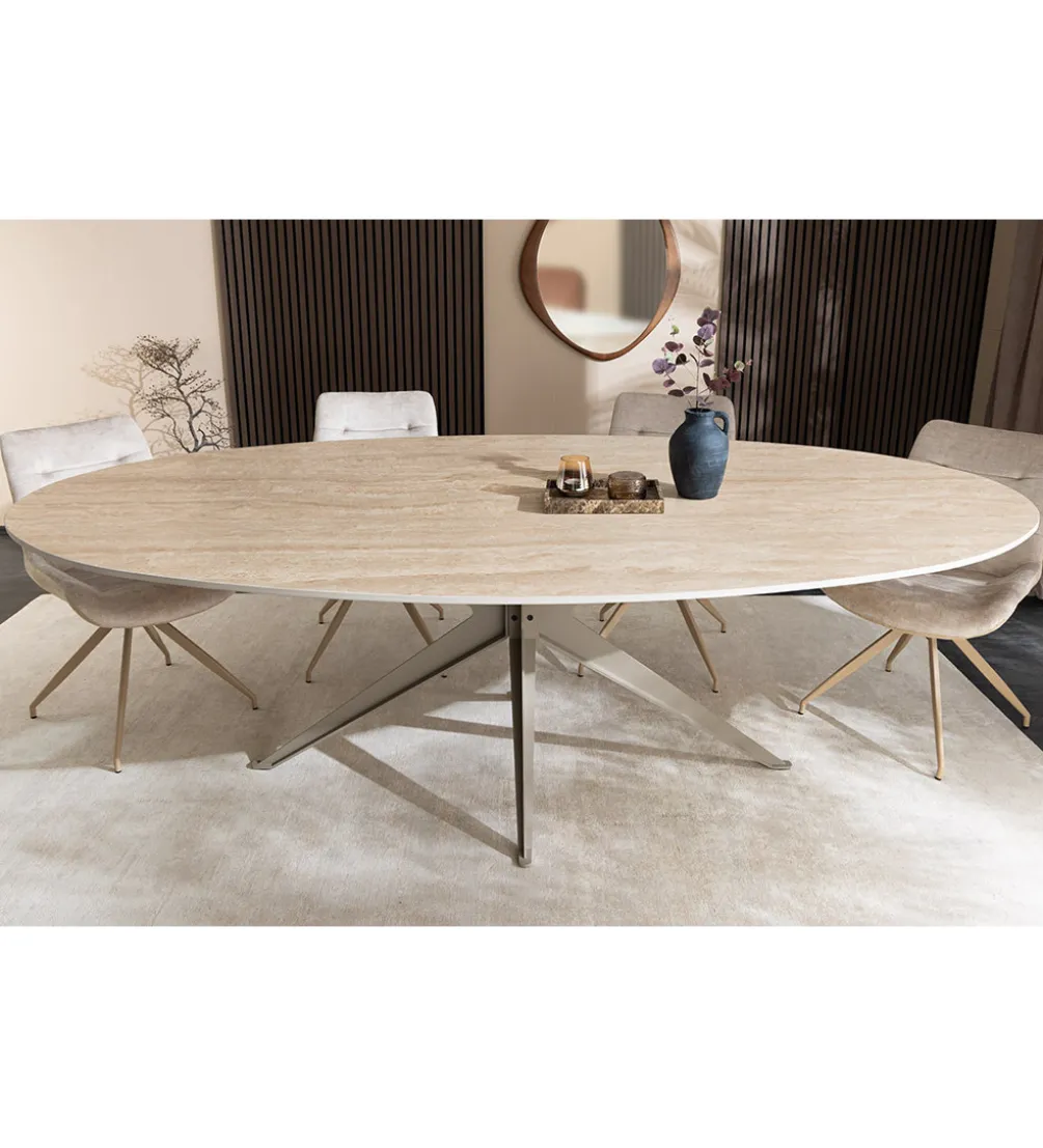 Stół owalny TRAVERTIN 220 cm ceramika w optyce trawertynu