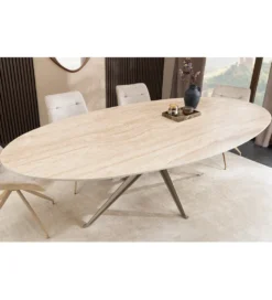 Stół owalny TRAVERTIN 220 cm ceramika w optyce trawertynu