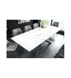 Stół rozkładany ARKANSAS 160 cm - 200 cm ceramika w optyce białego marmuru
