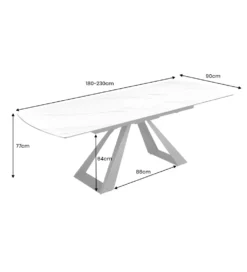 Stół rozkładany CONCORD 180 do 230 cm ceramika w optyce białego marmuru