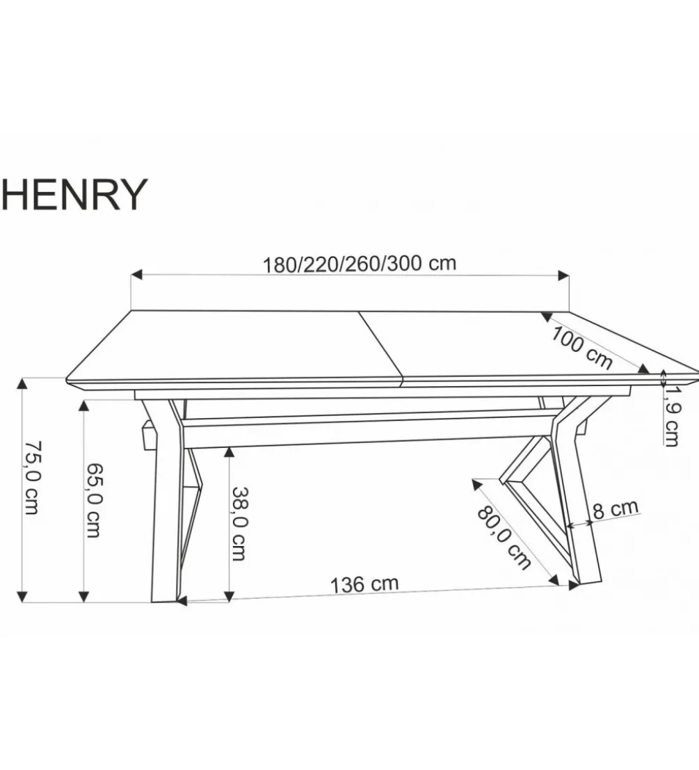 Stół rozkładany HENRY 180 - 300 cm naturalny