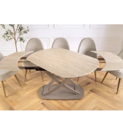 Stół rozkładany INCEPTION 130-190 cm ceramiczny blat z trawertynu beż
