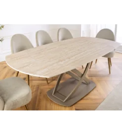 Stół rozkładany INCEPTION 130-190 cm ceramiczny blat z trawertynu beż