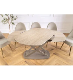 Stół rozkładany INCEPTION 130-190 cm ceramiczny blat z trawertynu beż