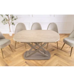 Stół rozkładany INCEPTION 130-190 cm ceramiczny blat z trawertynu beż