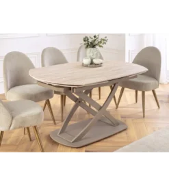 Stół rozkładany INCEPTION 130-190 cm ceramiczny blat z trawertynu beż