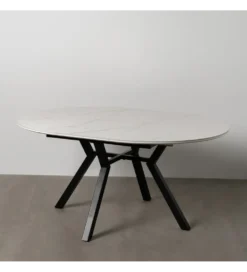 Stół rozkładany JAMEOX 120 cm czarny blat ceramika w optyce marmuru